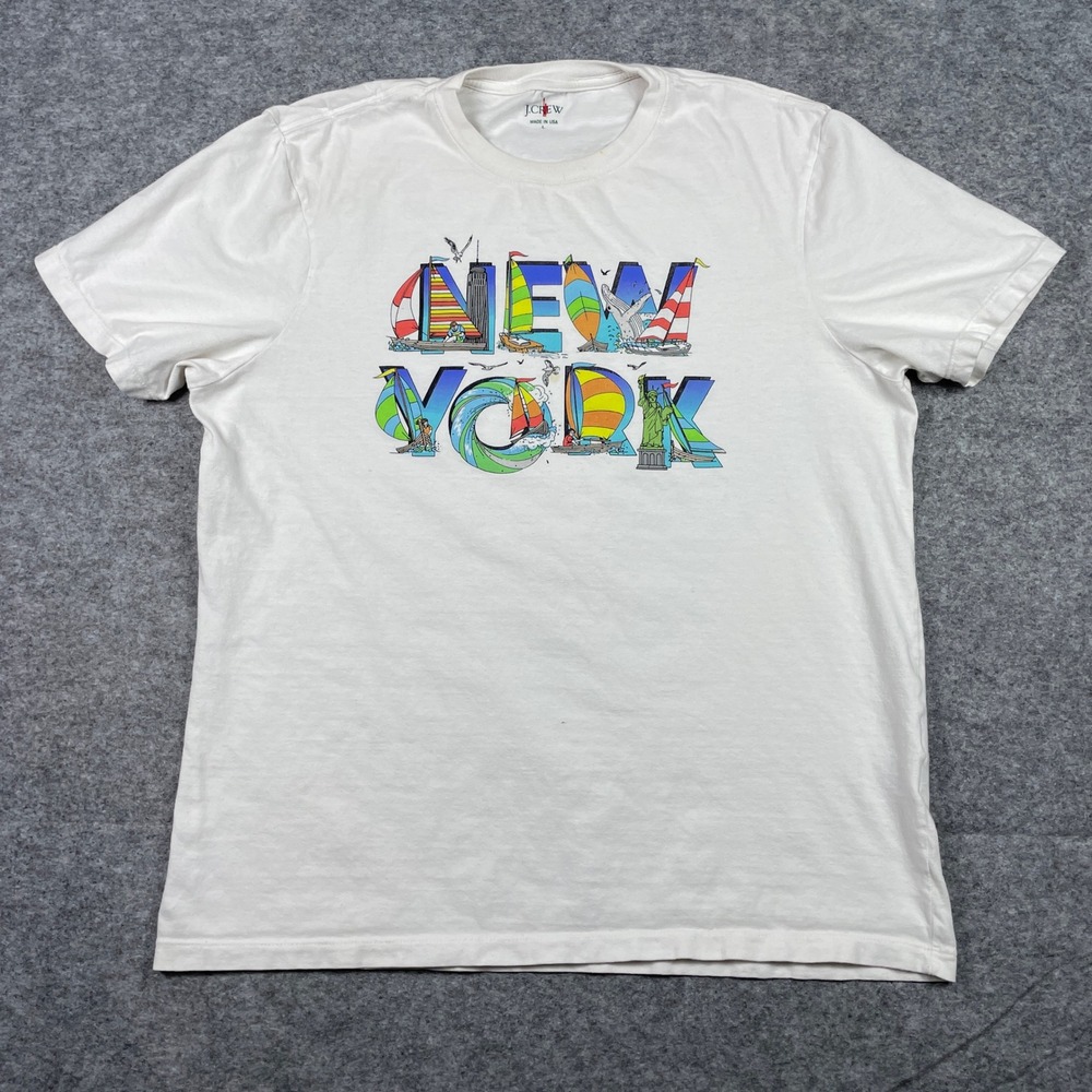 J.Crew T-Shirt Mens L White New York City Sailboat Statue Of Liberty Made In USA